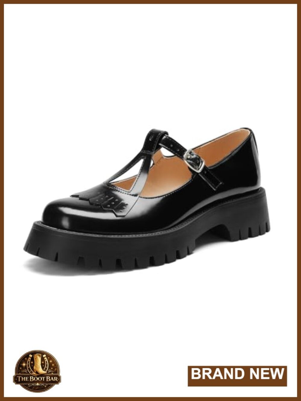 Patent Platform Mary Jane Shoes with Buckle and Lug Sole